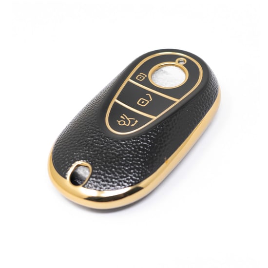 New-Aftermarket-Nano-High-Quality-Gold-Leather-Cover-For-Mercedes-Benz-Remote-Key-3-Buttons-Black-Color-Benz-C13J---Emirates-Keys