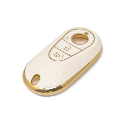 New-Aftermarket-Nano-High-Quality-Gold-Leather-Cover-For-Mercedes-Benz-Remote-Key-3-Buttons-White-Color-Benz-C13J---Emirates-Keys