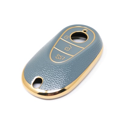 New-Aftermarket-Nano-High-Quality-Gold-Leather-Cover-For-Mercedes-Benz-Remote-Key-3-Buttons-Gray-Color-Benz-C13J---Emirates-Keys