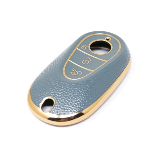 New-Aftermarket-Nano-High-Quality-Gold-Leather-Cover-For-Mercedes-Benz-Remote-Key-3-Buttons-Gray-Color-Benz-C13J---Emirates-Keys