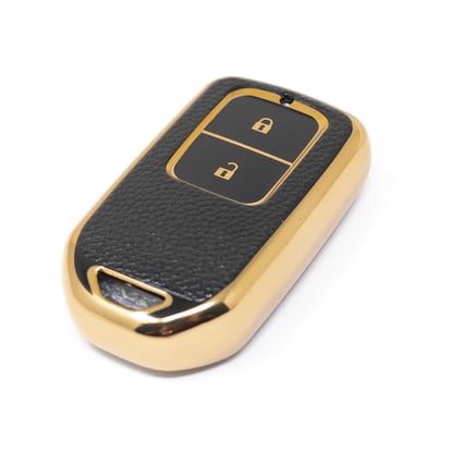 New-Aftermarket-Nano-High-Quality-Gold-Leather-Cover-For-Honda-Remote-Key-2-Buttons-Black-Color-HD-A13J2---Emirates-Keys