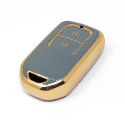 New-Aftermarket-Nano-High-Quality-Gold-Leather-Cover-For-Honda-Remote-Key-2-Buttons-Gray-Color-HD-A13J2---Emirates-Keys