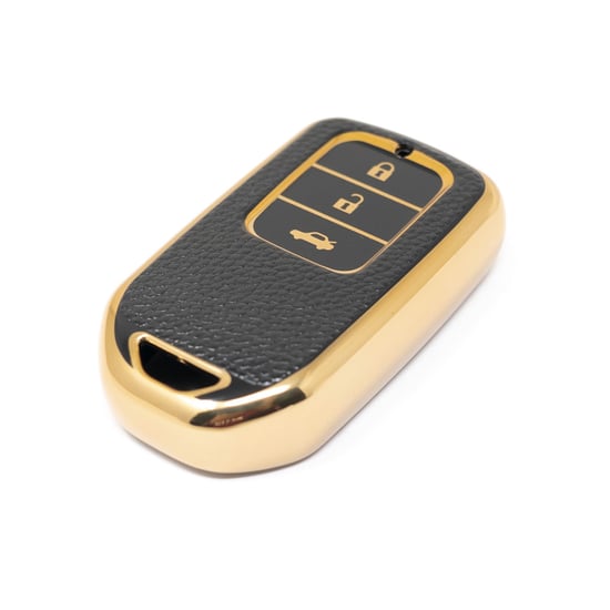 New-Aftermarket-Nano-High-Quality-Gold-Leather-Cover-For-Honda-Remote-Key-3-Buttons-Black-Color-HD-A13J3A---Emirates-Keys