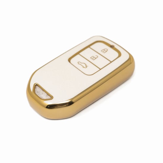 New-Aftermarket-Nano-High-Quality-Gold-Leather-Cover-For-Honda-Remote-Key-3-Buttons-White-Color-HD-A13J3A---Emirates-Keys