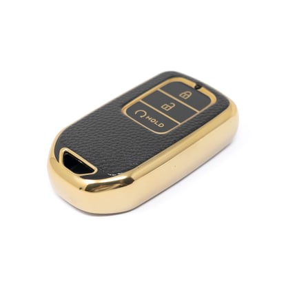 New-Aftermarket-Nano-High-Quality-Gold-Leather-Cover-For-Honda-Remote-Key-3-Buttons-Black-Color-HD-A13J3B---Emirates-Keys