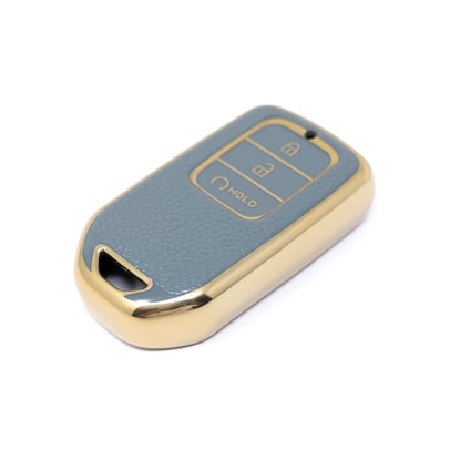 New-Aftermarket-Nano-High-Quality-Gold-Leather-Cover-For-Honda-Remote-Key-3-Buttons-Gray-Color-HD-A13J3B---Emirates-Keys