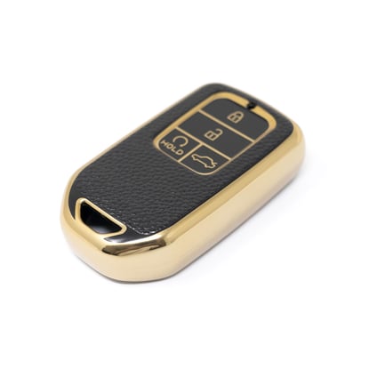 New-Aftermarket-Nano-High-Quality-Gold-Leather-Cover-For-Honda-Remote-Key-4-Buttons-Black-Color-HD-A13J4---Emirates-Keys