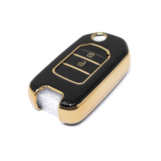 New-Aftermarket-Nano-High-Quality-Gold-Leather-Cover-For-Honda-Flip-Remote-Key-2-Buttons-Black-Color-HD-B13J2---Emirates-Keys