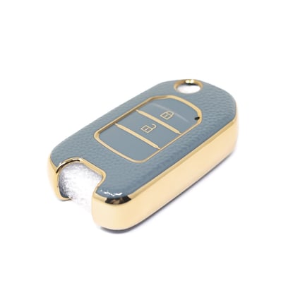 New-Aftermarket-Nano-High-Quality-Gold-Leather-Cover-For-Honda-Flip-Remote-Key-2-Buttons-Gray-Color-HD-B13J2---Emirates-Keys