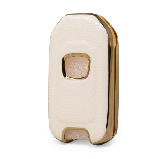 New-Aftermarket-Nano-High-Quality-Gold-Leather-Cover-For-Honda-Flip-Remote-Key-3-Buttons-White-Color-HD-B13J3---Emirates-Keys