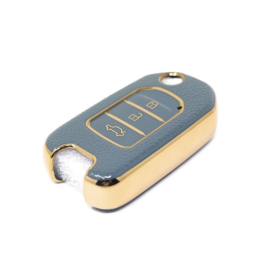 New-Aftermarket-Nano-High-Quality-Gold-Leather-Cover-For-Honda-Flip-Remote-Key-3-Buttons-Gray-Color-HD-B13J3---Emirates-Keys