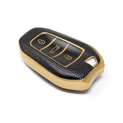 New-Aftermarket-Nano-High-Quality-Gold-Leather-Cover-For-Peugeot-Remote-Key-3-Buttons-Black-Color-PG-A13J---Emirates-Keys
