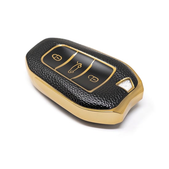 New-Aftermarket-Nano-High-Quality-Gold-Leather-Cover-For-Peugeot-Remote-Key-3-Buttons-Black-Color-PG-A13J---Emirates-Keys