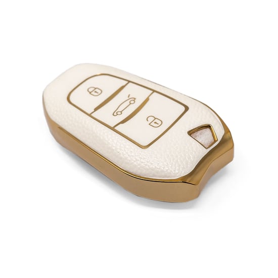 New-Aftermarket-Nano-High-Quality-Gold-Leather-Cover-For-Peugeot-Remote-Key-3-Buttons-White-Color-PG-A13J---Emirates-Keys