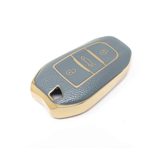 New-Aftermarket-Nano-High-Quality-Gold-Leather-Cover-For-Peugeot-Remote-Key-3-Buttons-Gray-Color-PG-A13J---Emirates-Keys