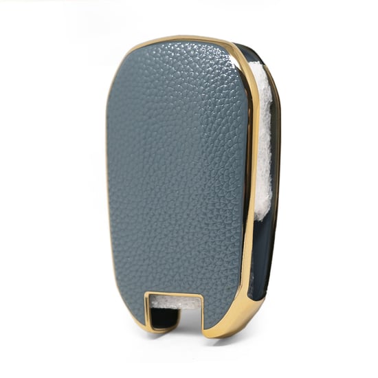 New-Aftermarket-Nano-High-Quality-Gold-Leather-Cover-For-Peugeot-Flip-Remote-Key-3-Buttons-Gray-Color-PG-C13J----Emirates-Keys