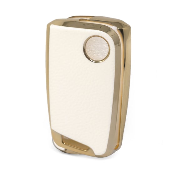 New-Aftermarket-Nano-High-Quality-Gold-Leather-Cover-For-Volkswagen-Flip-Remote-Key-3-Buttons-White-Color-VW-B13J---Emirates-Keys