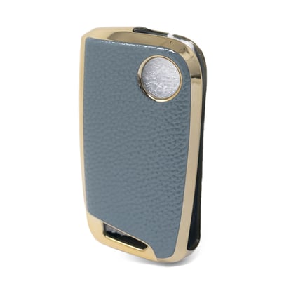 New-Aftermarket-Nano-High-Quality-Gold-Leather-Cover-For-Volkswagen-Flip-Remote-Key-3-Buttons-Gray-Color-VW-B13J---Emirates-Keys