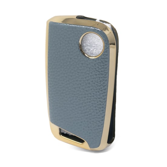 New-Aftermarket-Nano-High-Quality-Gold-Leather-Cover-For-Volkswagen-Flip-Remote-Key-3-Buttons-Gray-Color-VW-B13J---Emirates-Keys