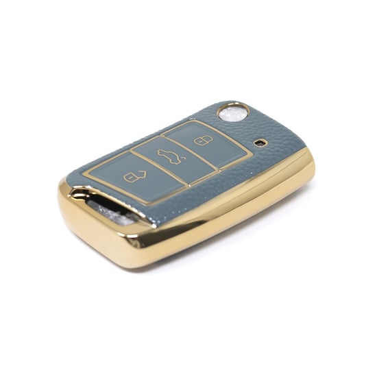 New-Aftermarket-Nano-High-Quality-Gold-Leather-Cover-For-Volkswagen-Flip-Remote-Key-3-Buttons-Gray-Color-VW-B13J---Emirates-Keys