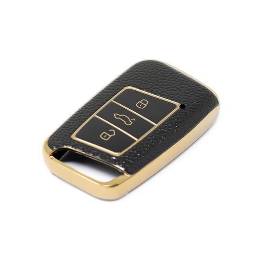 New-Aftermarket-Nano-High-Quality-Gold-Leather-Cover-For-Volkswagen-Remote-Key-3-Buttons-Black-Color-VW-D13J---Emirates-Keys