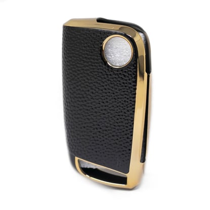 New-Aftermarket-Nano-High-Quality-Gold-Leather-Cover-For-Volkswagen-Flip-Remote-Key-3-Buttons-Black-Color-VW-E13J---Emirates-Keys
