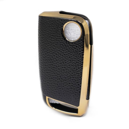 New-Aftermarket-Nano-High-Quality-Gold-Leather-Cover-For-Volkswagen-Flip-Remote-Key-3-Buttons-Black-Color-VW-E13J---Emirates-Keys