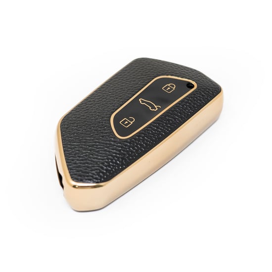 New-Aftermarket-Nano-High-Quality-Gold-Leather-Cover-For-Volkswagen-Remote-Key-3-Buttons-Black-Color-VW-G13J---Emirates-Keys