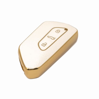 New-Aftermarket-Nano-High-Quality-Gold-Leather-Cover-For-Volkswagen-Remote-Key-3-Buttons-White-Color-VW-G13J---Emirates-Keys