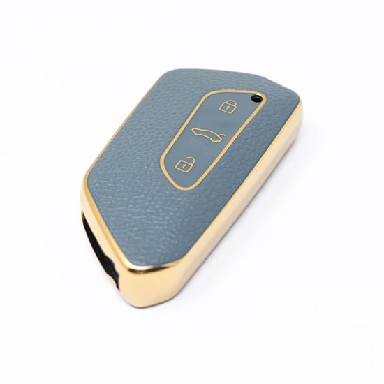 New-Aftermarket-Nano-High-Quality-Gold-Leather-Cover-For-Volkswagen-Remote-Key-3-Buttons-Gray-Color-VW-G13J---Emirates-Keys