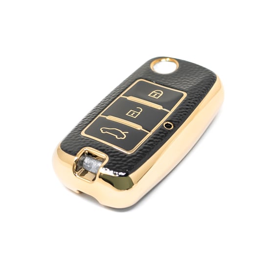 New-Aftermarket-Nano-High-Quality-Gold-Leather-Cover-For-Dongfeng-Flip-Remote-Key-3-Buttons-Black-Color-DF-A13J---Emirates-Keys