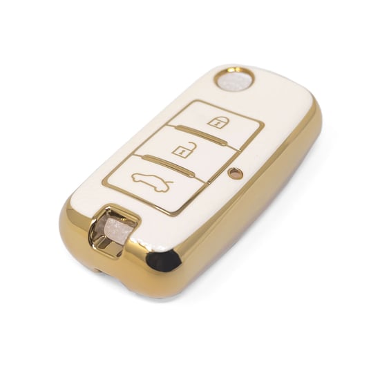 New-Aftermarket-Nano-High-Quality-Gold-Leather-Cover-For-Dongfeng-Flip-Remote-Key-3-Buttons-White-Color-DF-A13J---Emirates-Keys