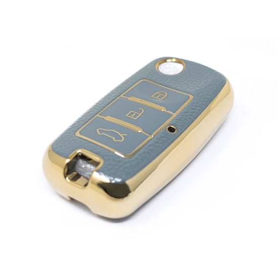 New-Aftermarket-Nano-High-Quality-Gold-Leather-Cover-For-Dongfeng-Flip-Remote-Key-3-Buttons-Gray-Color-DF-A13J---Emirates-Keys