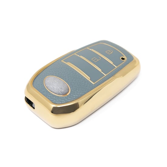New-Aftermarket-Nano-High-Quality-Gold-Leather-Cover-For-Toyota-Remote-Key-2-Buttons-Gray-Color-TYT-A13J2---Emirates-Keys