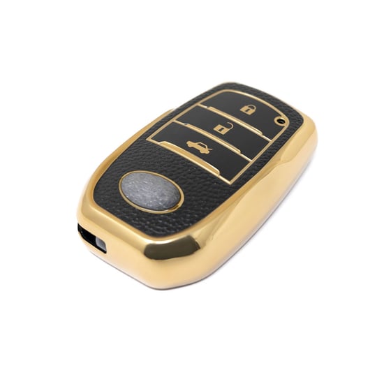 New-Aftermarket-Nano-High-Quality-Gold-Leather-Cover-For-Toyota-Remote-Key-3-Buttons-Black-Color-TYT-A13J3---Emirates-Keys