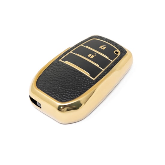 New-Aftermarket-Nano-High-Quality-Gold-Leather-Cover-For-Toyota-Remote-Key-2-Buttons-Black-Color-TYT-A13J2H---Emirates-Keys