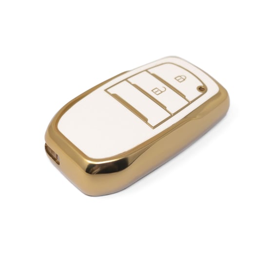 New-Aftermarket-Nano-High-Quality-Gold-Leather-Cover-For-Toyota-Remote-Key-2-Buttons-White-Color-TYT-A13J2H---Emirates-Keys
