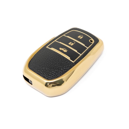 New-Aftermarket-Nano-High-Quality-Gold-Leather-Cover-For-Toyota-Remote-Key-3-Buttons-Black-Color-TYT-A13J3H---Emirates-Keys