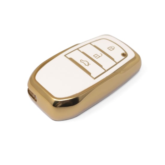 New-Aftermarket-Nano-High-Quality-Gold-Leather-Cover-For-Toyota-Remote-Key-3-Buttons-White-Color-TYT-A13J3H---Emirates-Keys