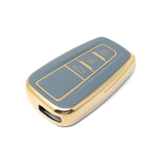 New-Aftermarket-Nano-High-Quality-Gold-Leather-Cover-For-Toyota-Remote-Key-3-Buttons-Gray-Color-TYT-B13J3---Emirates-Keys
