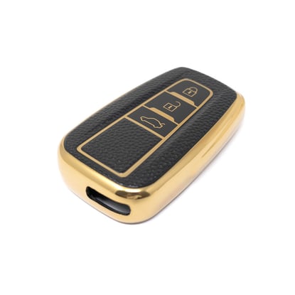 New-Aftermarket-Nano-High-Quality-Gold-Leather-Cover-For-Toyota-Remote-Key-3-Buttons-Black-Color-TYT-B13J3B---Emirates-Keys