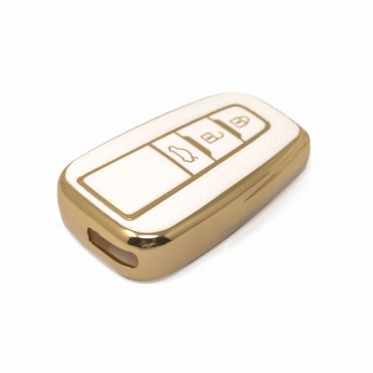 New-Aftermarket-Nano-High-Quality-Gold-Leather-Cover-For-Toyota-Remote-Key-3-Buttons-White-Color-TYT-B13J3B---Emirates-Keys