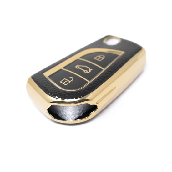 New-Aftermarket-Nano-High-Quality-Gold-Leather-Cover-For-Toyota-Flip-Remote-Key-3-Buttons-Black-Color-TYT-C13J---Emirates-Keys