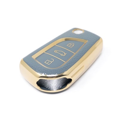 New-Aftermarket-Nano-High-Quality-Gold-Leather-Cover-For-Toyota-Flip-Remote-Key-3-Buttons-Gray-Color-TYT-C13J---Emirates-Keys