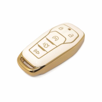 New-Aftermarket-Nano-High-Quality-Gold-Leather-Cover-For-Ford-Remote-Key-5-Buttons-White-Color-Ford-A13J---Emirates-Keys