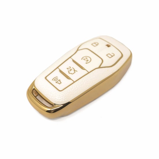 New-Aftermarket-Nano-High-Quality-Gold-Leather-Cover-For-Ford-Remote-Key-5-Buttons-White-Color-Ford-A13J---Emirates-Keys