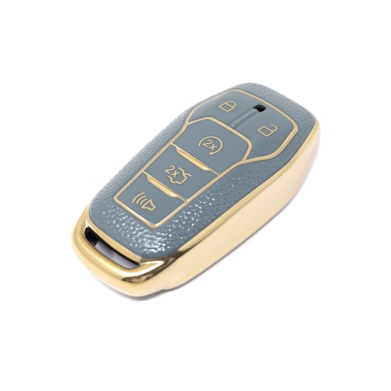 New-Aftermarket-Nano-High-Quality-Gold-Leather-Cover-For-Ford-Remote-Key-5-Buttons-Gray-Color-Ford-A13J---Emirates-Keys
