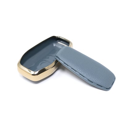 New-Aftermarket-Nano-High-Quality-Gold-Leather-Cover-For-Ford-Remote-Key-5-Buttons-Gray-Color-Ford-A13J---Emirates-Keys