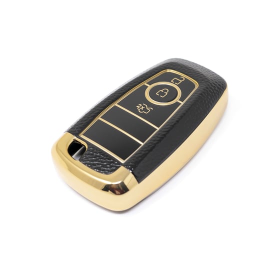 New-Aftermarket-Nano-High-Quality-Gold-Leather-Cover-For-Ford-Remote-Key-3-Buttons-Black-Color-Ford-B13J3---Emirates-Keys