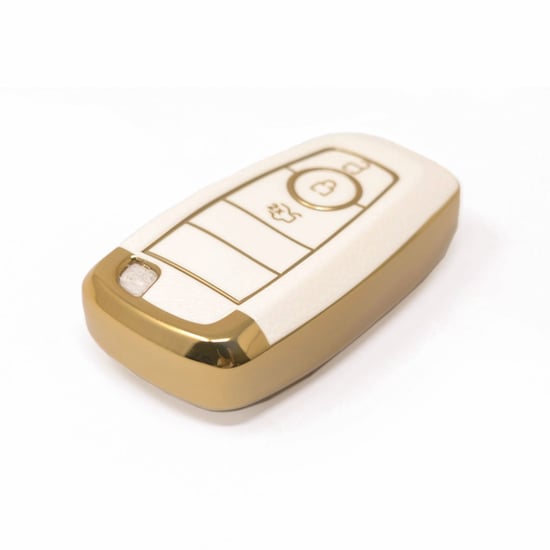 New-Aftermarket-Nano-High-Quality-Gold-Leather-Cover-For-Ford-Remote-Key-3-Buttons-White-Color-Ford-B13J3---Emirates-Keys